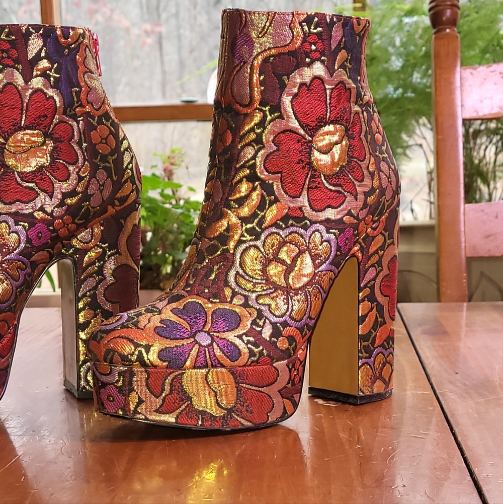 Floral Platform Metallic Brocade Ankle Boot 6.5 - Picture 2 of 11